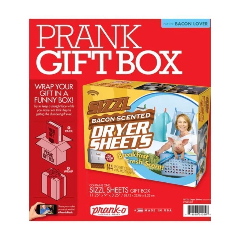 Prank Pack Mini Joke Gift Box Bacon Dryer Sheets 11.25x9x3.25 Christmas Holiday